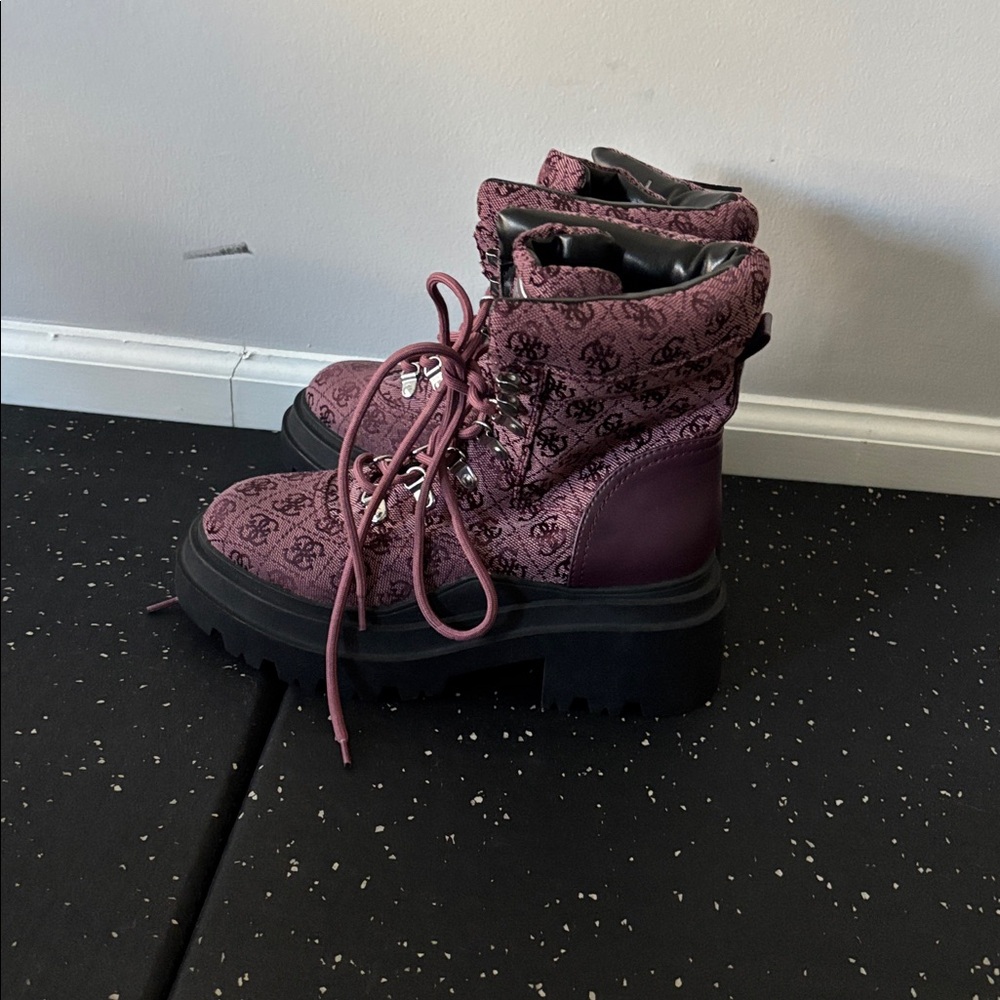 Guess Purple Patterned Combat Boots